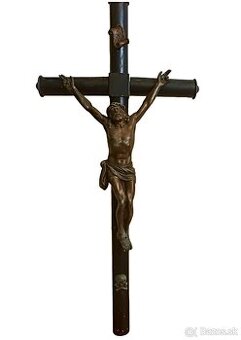Veľký starožitný krucifix s bronzovým Ježišom 63cm cca r1900