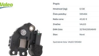 Napäťový regulátor VALEO 595464 pre BMW AUDI