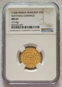 Zlatý dukát Matej Korvín, 1476-1478, Kremnica/KVA, NGC MS65