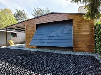 Plechová garáž 5x5m + prístrešok 3x5m + doprava a montáž zda