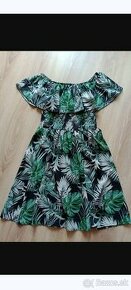 Carmen šaty s tropickou potlačou