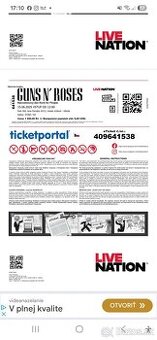 Vstupenku Gunsn Roses