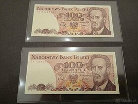 Bankovky POLSKO - UNC čísla za sebou - 100 Zlotých 1988 - 1