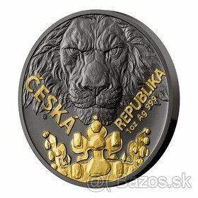 Stříbrná uncová mince Český lev 2023 černá platina/selekt. p