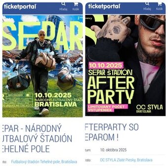 Separ 10.10.2025, 2 x vstupenka na koncert, 2 x vip na afte