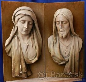 Starožitné párové reliéfy Panna Mária a Ježíš sádra - 1