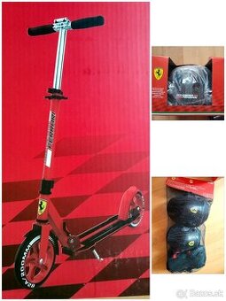Kolobežka Ferrari a set chrániče a prilba