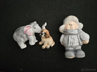 Keramické figúrky - slon, psík, zimná postavička