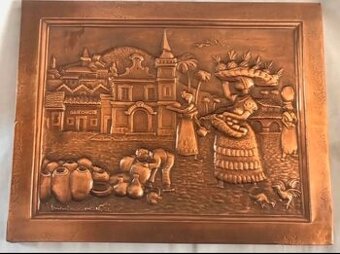 Medeny 3d kovovy rucne robeny  obraz na drevenom rame 36x28c