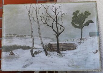 Neznámy autor-Stromy v zimnej krajine olejomalba - 1
