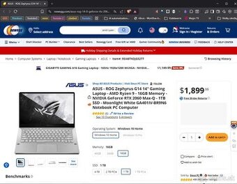 Asus ROG Zephyrus, Ryzen9 4900HS,RTX 2060,až 2TB,40GB,zaruka - 1