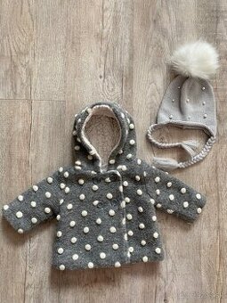 Štýlový zimný kožúškový kabátik s čiapkou veľ. 62