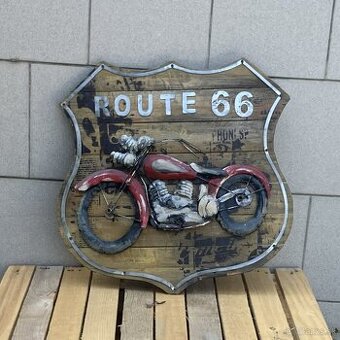 Obraz ROUTE 66 ručná výroba zberateľský kus 60x60 kov, drevo