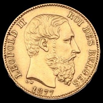 Zlatý 20 Frank 1877 / Leopold II. / Belgie