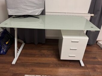 Pisaci stol biely, mliecne tvrdene sklo