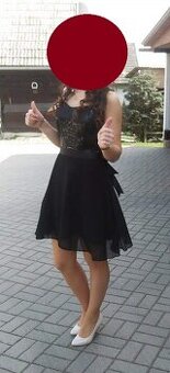 Spoločenské večerné čierne kokteilové šaty, S-36, M-38