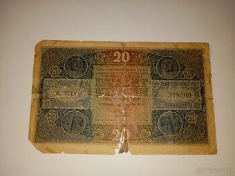 BANKOVKA 20 KČ 1919, VZÁCNÁ SÉRIE U, NEPERFOROVANÁ