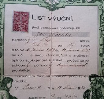 Starožitný litografický výučný list zámečník