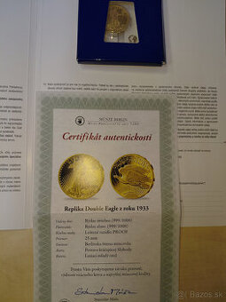 strieborná minca "Double Eagle" pozlátená
