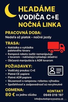 Hľadáme šoféra na nočnú linku (C+E) ZV