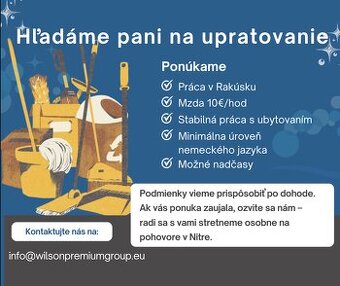 Hľadáme pani na upratovanie do Tirolska (Rakúsko) 🇦🇹✨