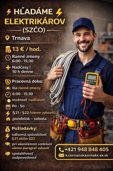 Elektrikári – Trnava | 13 € / hod. | SZČO /Ubytovanie