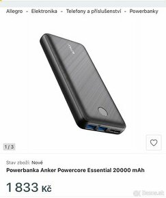 PowerCore Essential 20000 USB, USB-C, Perfektný stav