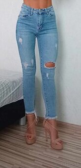 Nové dámske modré rifle s vysokým pásom M.SARA, veľkosť XS - 1