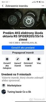 Predám 4ks elektrony SPIDER 5X100 206/55R16