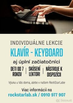 Individuálna výuka Klavíra. Doma, alebo u nás v RockStarLabe