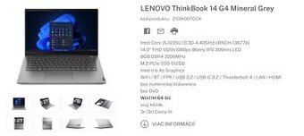 Lenovo ThinkBook 14 G4 IAP, sivá