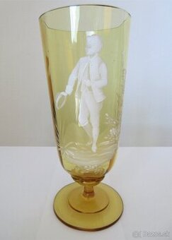 Starožitný pohár ručne maľovaný žltý