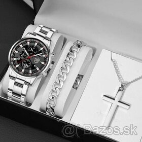 Predám - strieborný pánsky SET Geneva, hodinky + retiazky