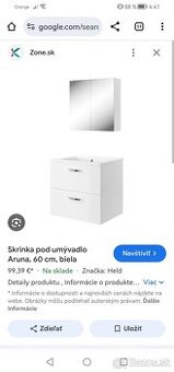 Umývadlo, skrinka pod umývadlo, zrkadlo.