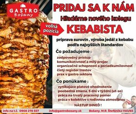 Voľná pracovná pozícia  - Kebabista - GASTRO BOŠANY