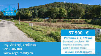 POZEMOK  č. 2, 920 m2, Stavebné povolenie, Súlovce ,okr. TO