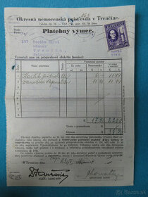 Dokument Okresná nemocenská poisťovňa v Trenčíne r. 1940,
