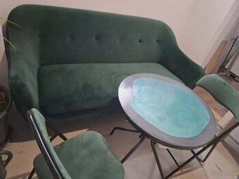 Novú sedačku,stôl s metalickým epoxidom,2 stoličky- smaragd