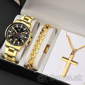 Predám - pozlatený pánsky SET Geneva, hodinky + retiazky