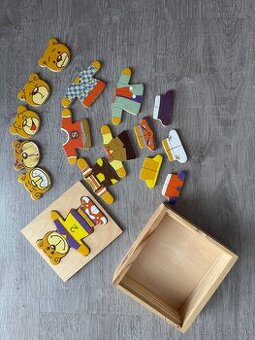 Drevene obliekacie puzzle Macko