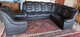 Rohová kožená sedací souprava s křeslem,6344