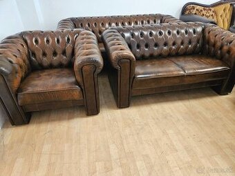 CHESTERFIELD ŠTÝL,KOŽENÁ 3+2+1,NEROZŤAHOVACIA