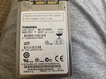 Toshiba MK1216GSG - 120GB 5.4K RPM MicroSATA 1.8" Hard Driv