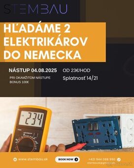 Hľadáme 2 elektrikárov do Nemecka