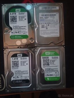 Predám 4 funkčné HDD, 6TB, 2TB, 1TB, 500GB