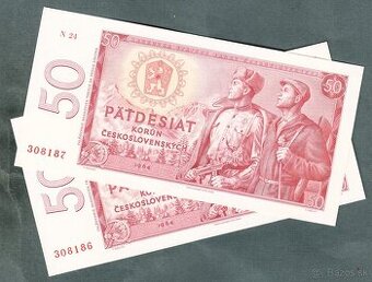 Staré bankovky 50 kčs 1964 DVĚ PO SOBĚ bezvadný stav