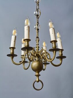 Starožitný šesťramenný bronzový luster