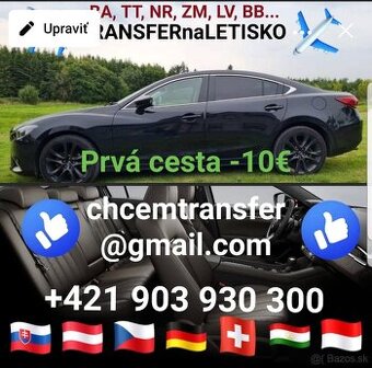 Letiskový transfer, osobná preprava, odvoz na letisko.