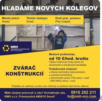 ZVÁRAČ KONŠTRUKCIÍ - Trnavský kraj, Sereď
