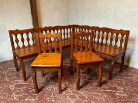 Rohová lavica, kruhový stôl, stoličky